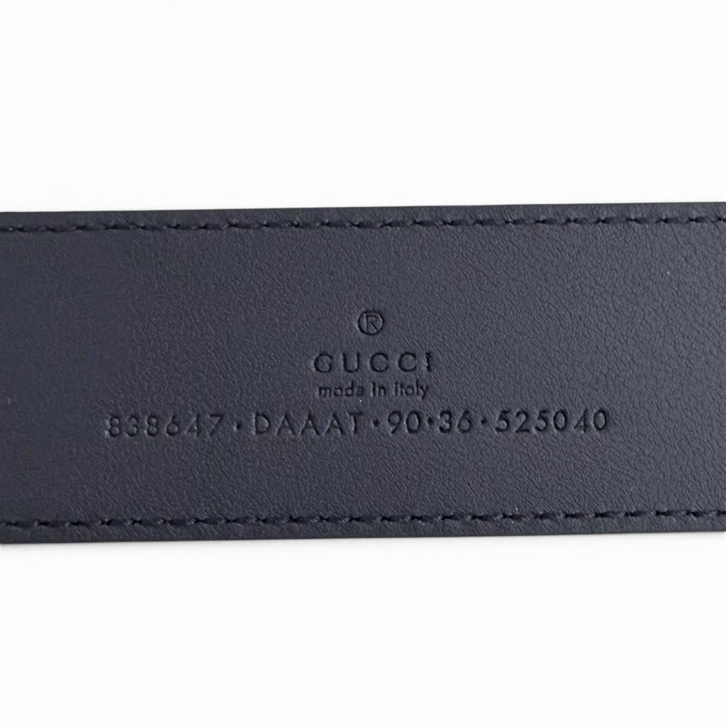 Gucci Daaat Web Detail Buckle Leather Belt Navy Silver 90 Recommended — view 8