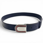 Gucci Daaat Web Detail Buckle Leather Belt Navy Silver 90 Recommended — view 2