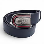 Gucci Daaat Web Detail Buckle Leather Belt Navy Silver 90 Recommended