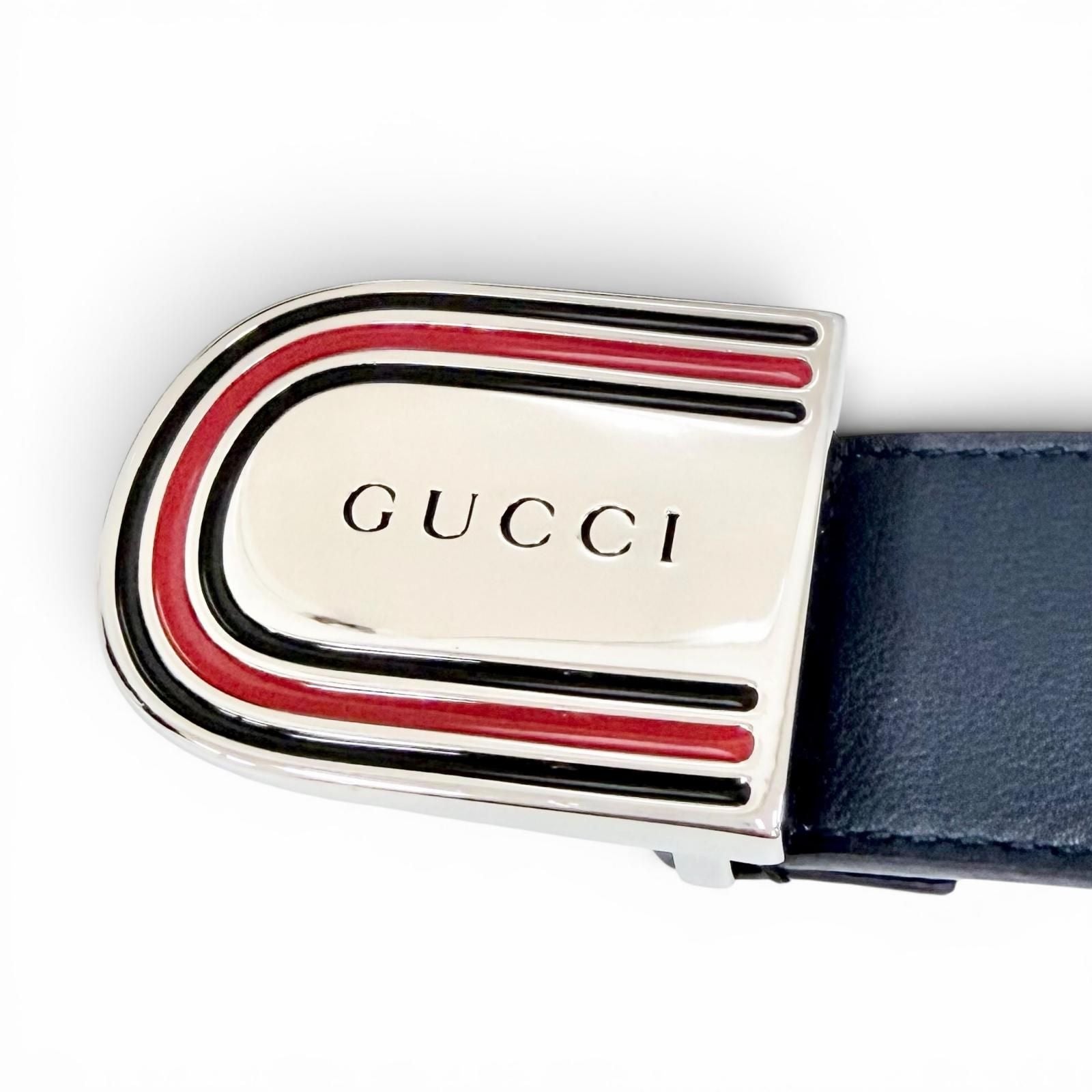 Gucci Daaat Web Detail Buckle Leather Belt Navy Silver 90 Recommended — view 5