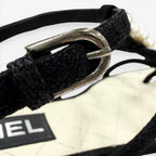 Chanel CC Logo Pearl Suede Leather Strap Flat Sandals Black — view 9