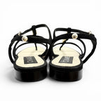 Chanel CC Logo Pearl Suede Leather Strap Flat Sandals Black — view 4