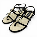 Chanel CC Logo Pearl Suede Leather Strap Flat Sandals Black