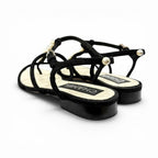 Chanel CC Logo Pearl Suede Leather Strap Flat Sandals Black — view 5