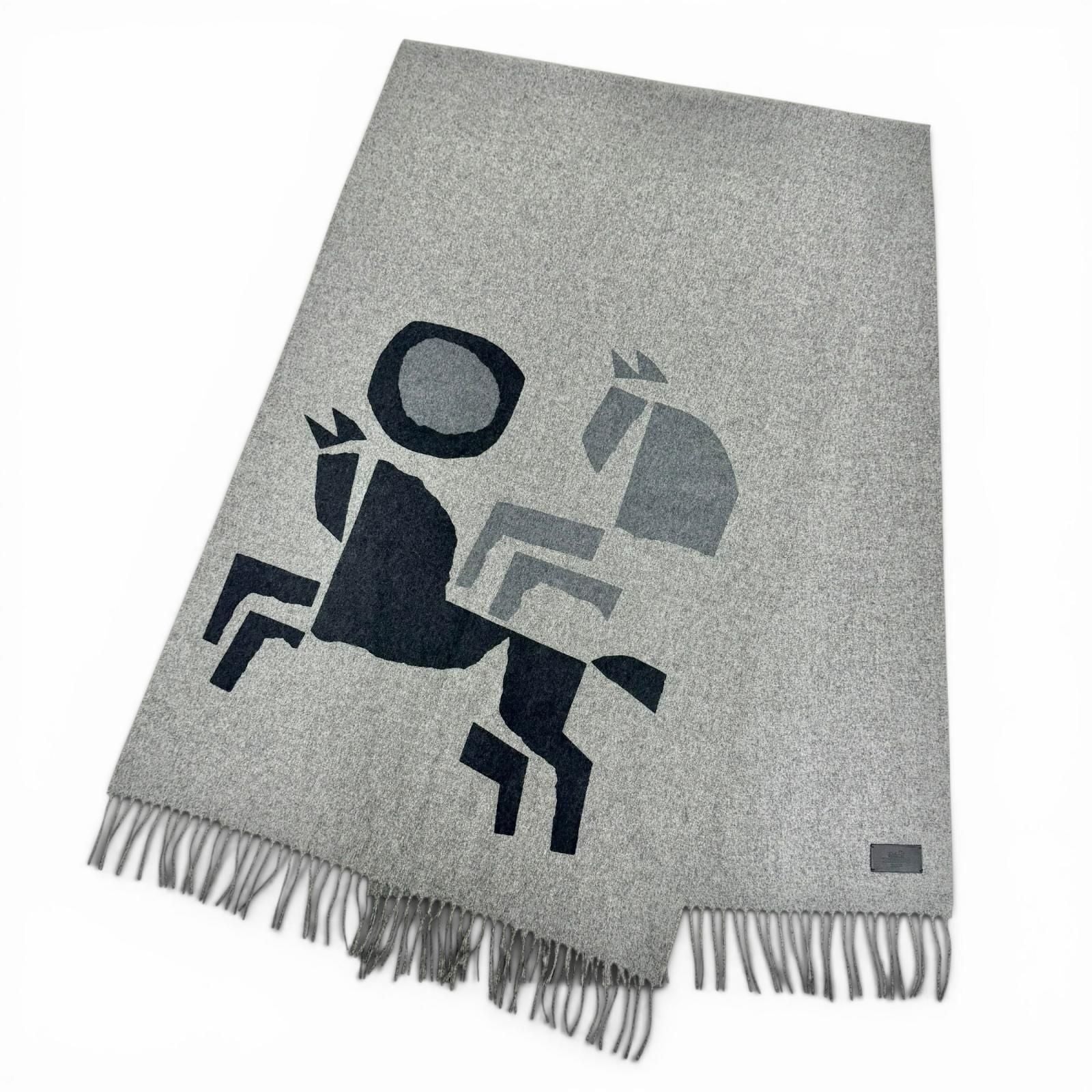 Hermes Velki Love Cashmere Logo Leather Patch Large Shawl Scarf Gray — view 2
