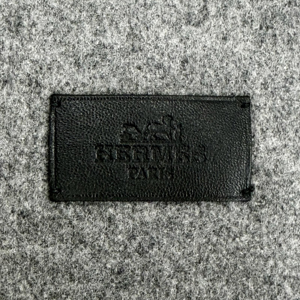 Hermes Velki Love Cashmere Logo Leather Patch Large Shawl Scarf Gray — view 6