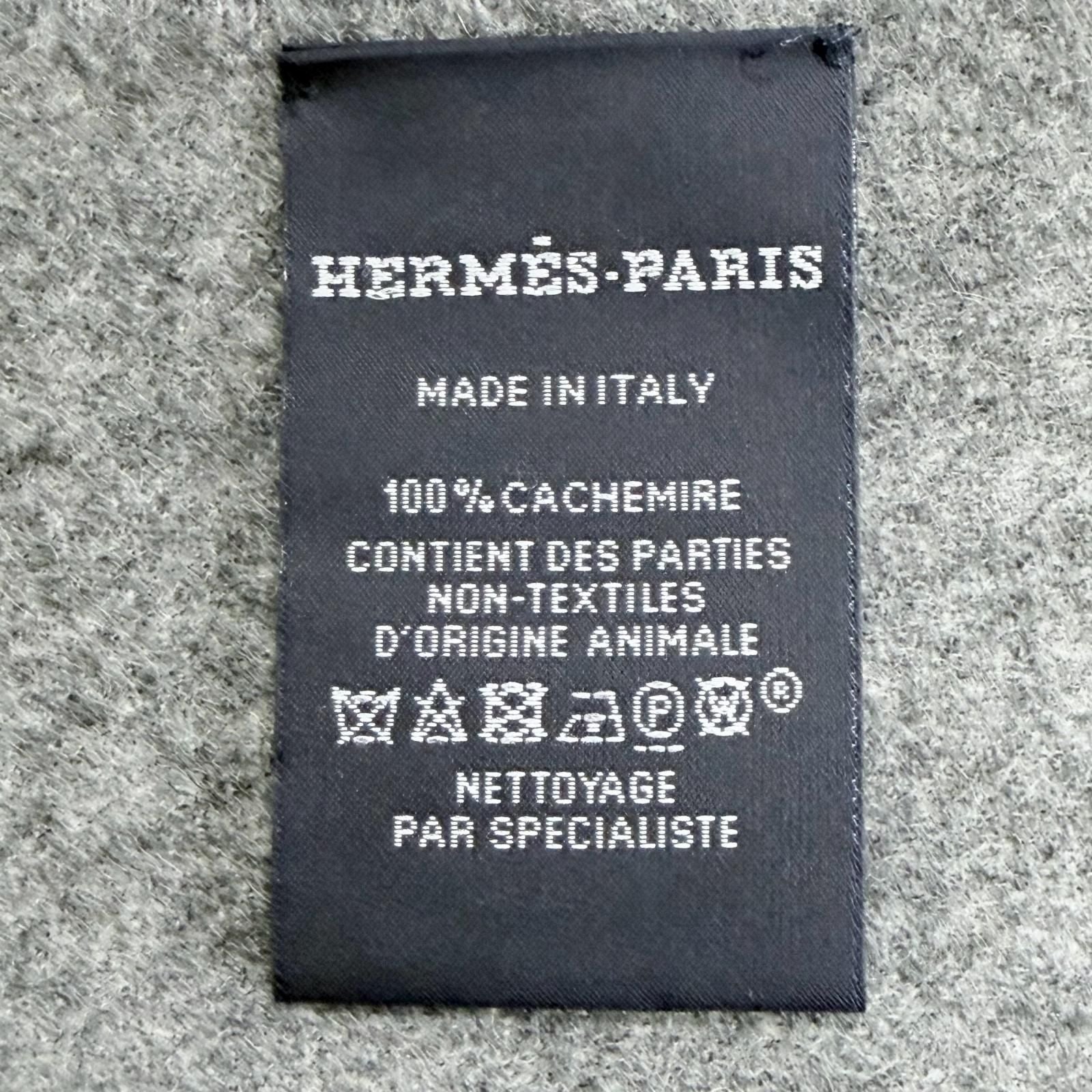 Hermes Velki Love Cashmere Logo Leather Patch Large Shawl Scarf Gray — view 7