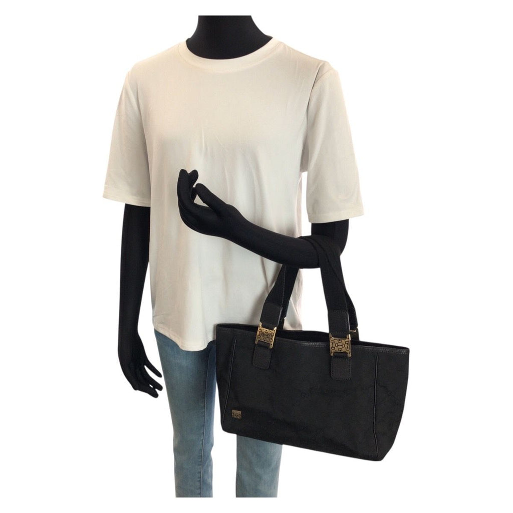 Gucci Horsebit Black Gold GG Canvas Leather Tote — view 7