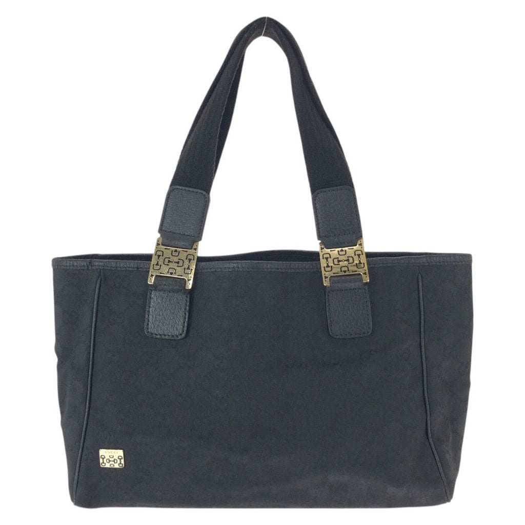 Gucci Horsebit Black Gold GG Canvas Leather Tote