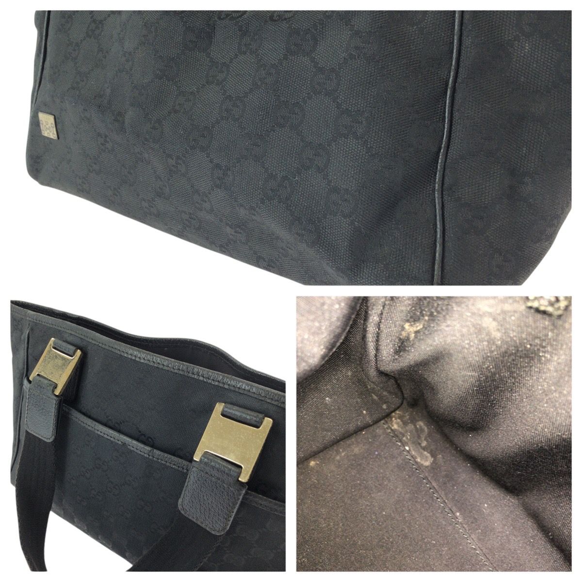 Gucci Horsebit Black Gold GG Canvas Leather Tote — view 6