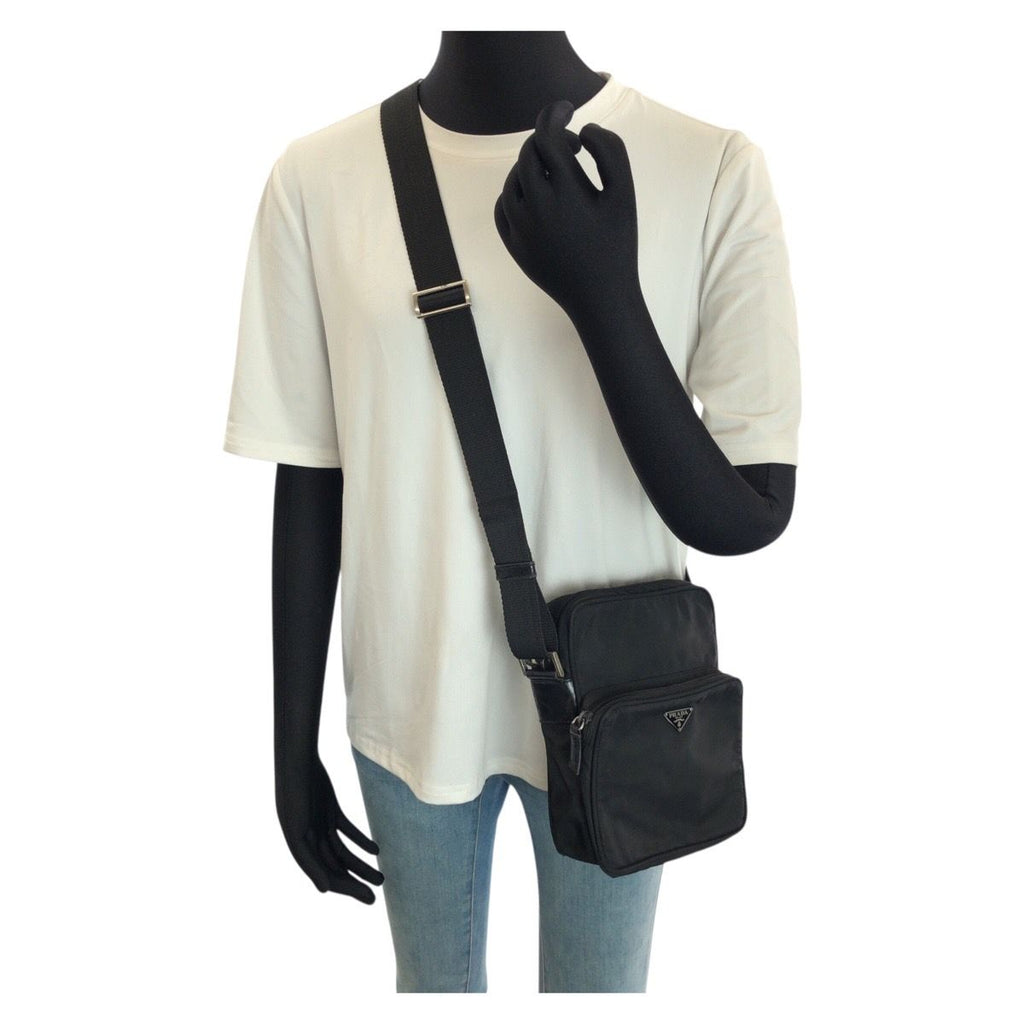 Prada Tessuto Black Silver Nylon Shoulder Bag Pochette — view 7