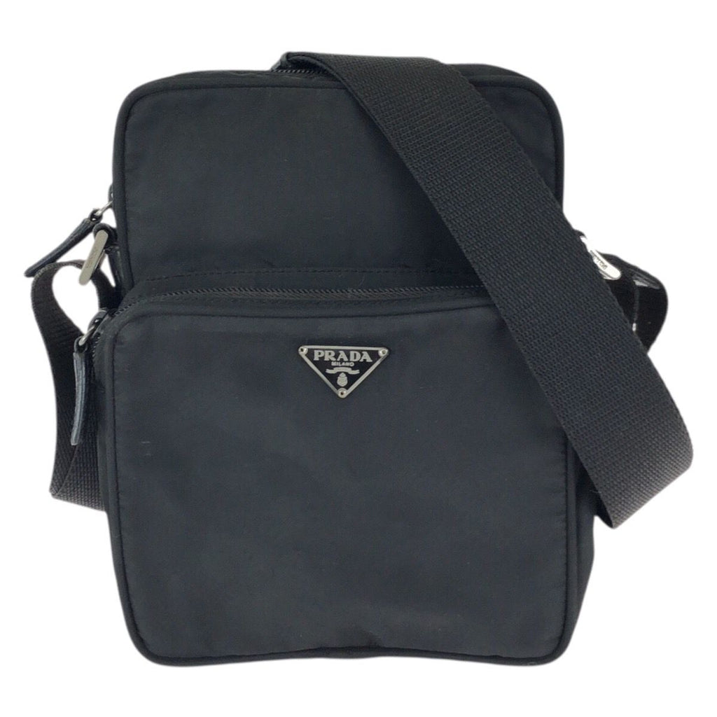 Prada Tessuto Black Silver Nylon Shoulder Bag Pochette