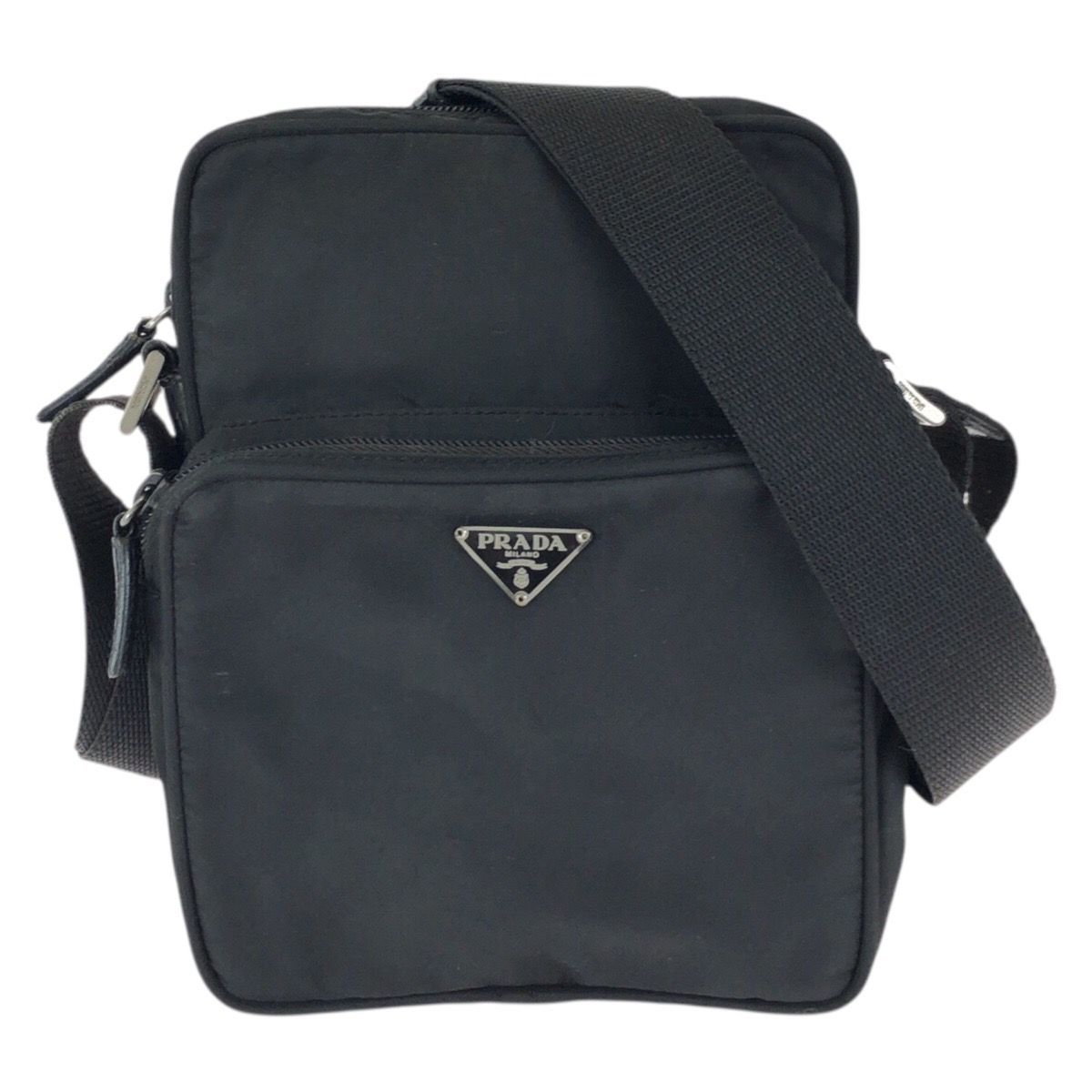 Prada Tessuto Black Silver Nylon Shoulder Bag Pochette