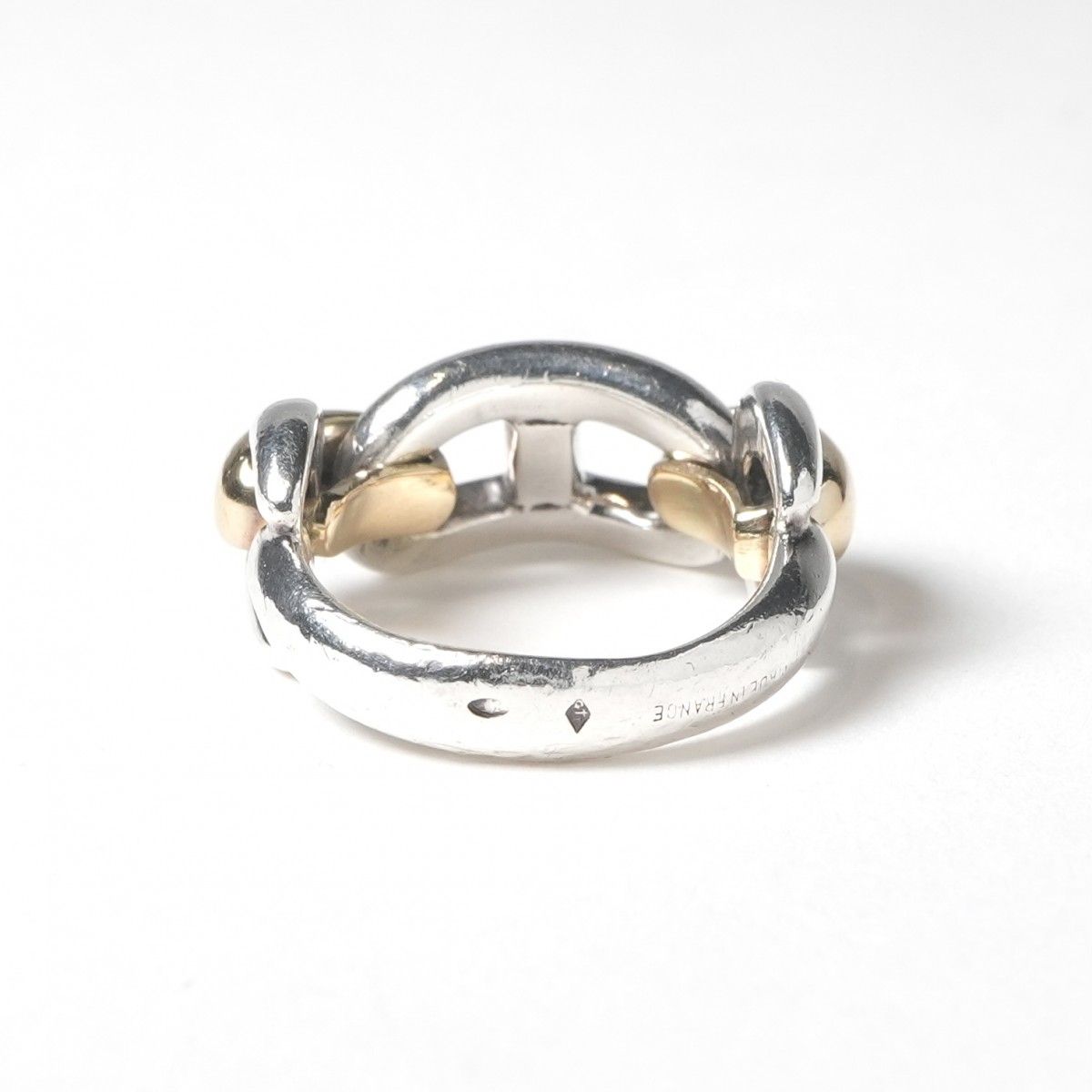 Hermes Chaine D'ancre Ring 925 750 Silver Vintage YG 18k
