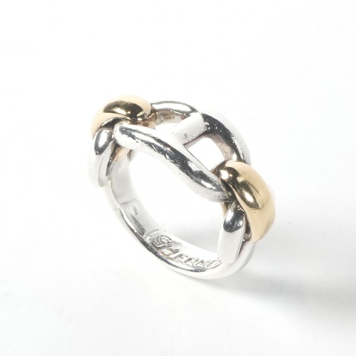 Hermes Chaine D'ancre Ring 925 750 Silver Vintage YG 18k