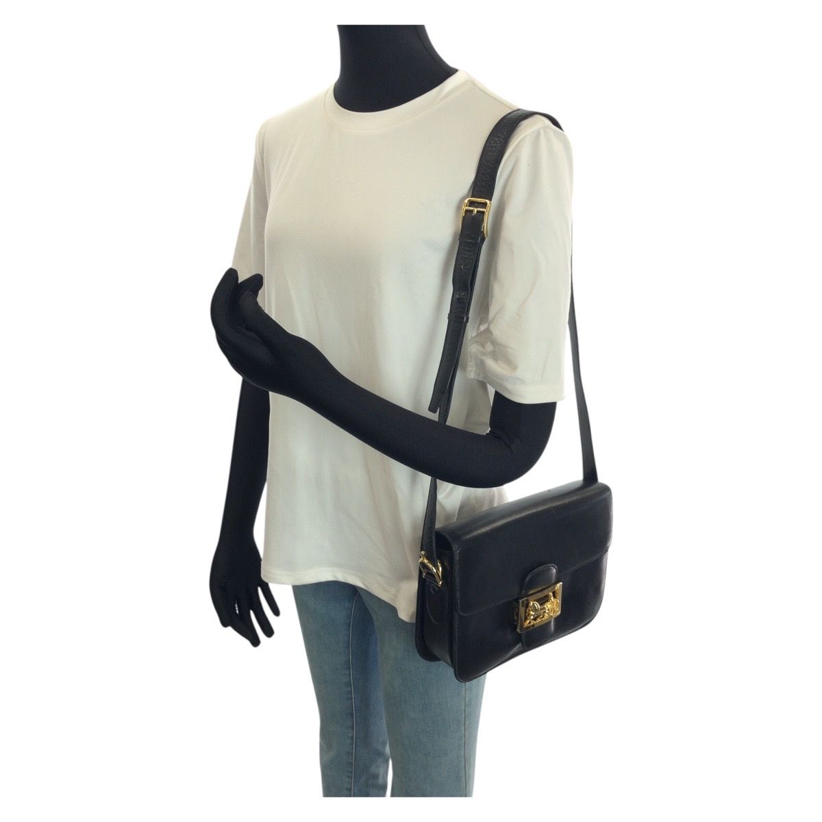 Celine Vintage Horse Carriage Black Gold Leather Shoulder — view 7