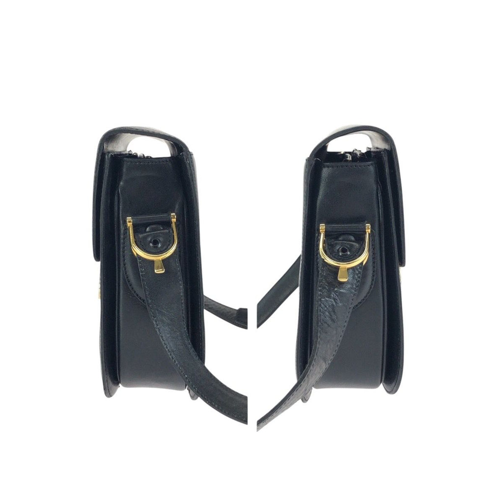 Celine Vintage Horse Carriage Black Gold Leather Shoulder — view 8