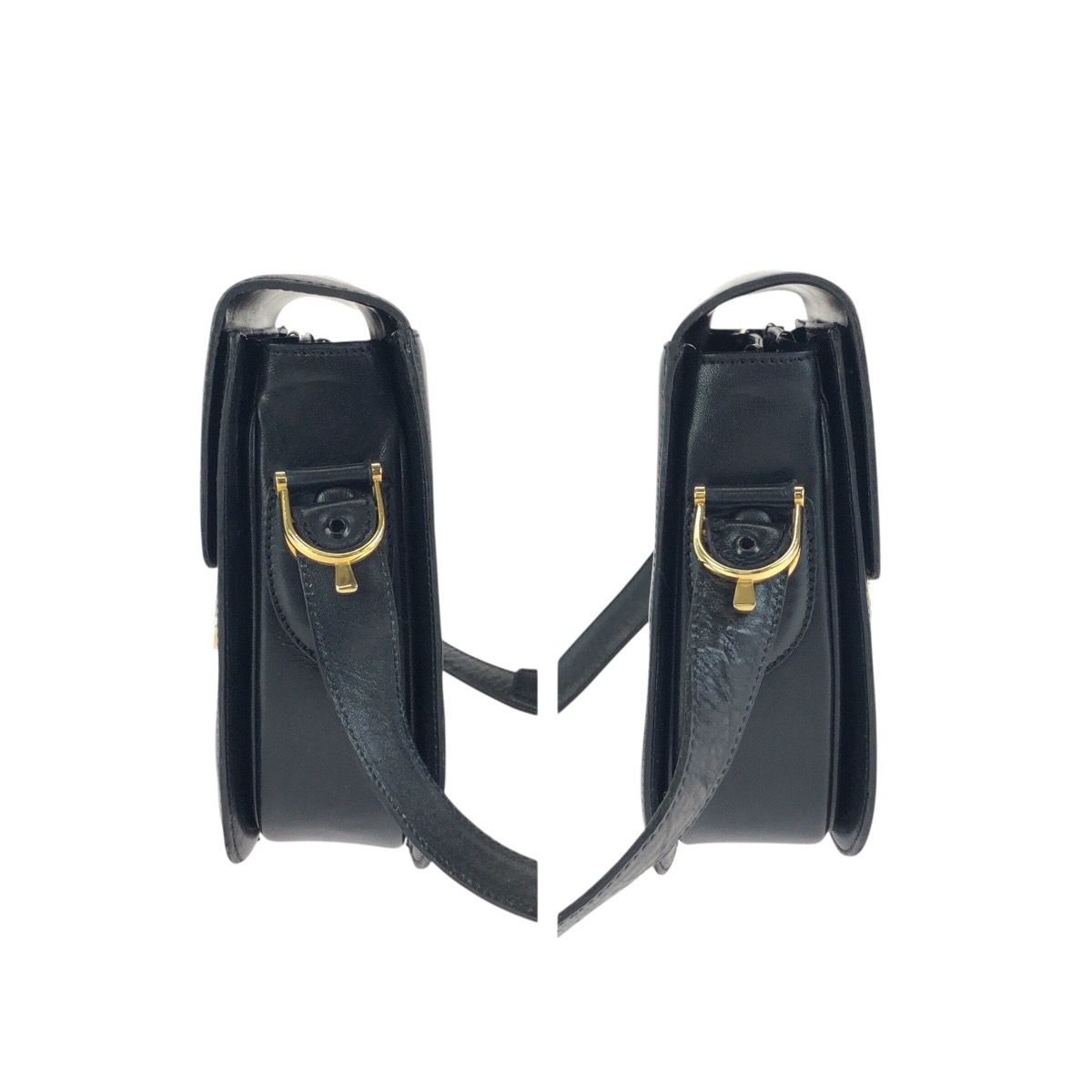 Celine Vintage Horse Carriage Black Gold Leather Shoulder — view 8