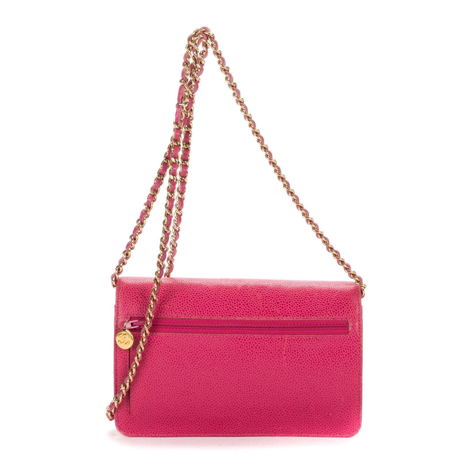 Chanel Timeless Chain Wallet Fuchsia Caviar Leather Shoulder — view 4