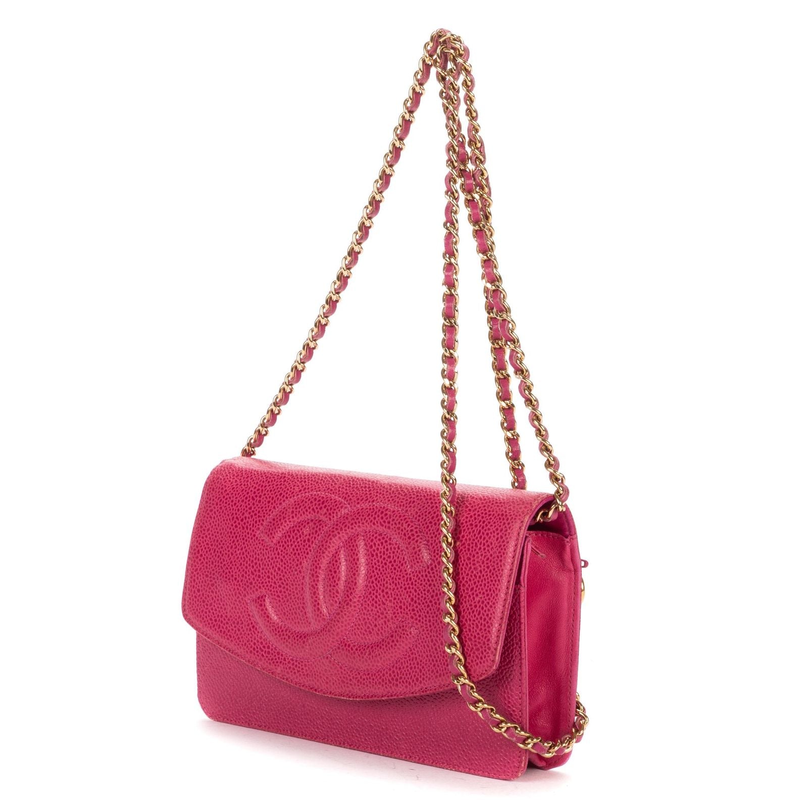 Chanel Timeless Chain Wallet Fuchsia Caviar Leather Shoulder — view 2