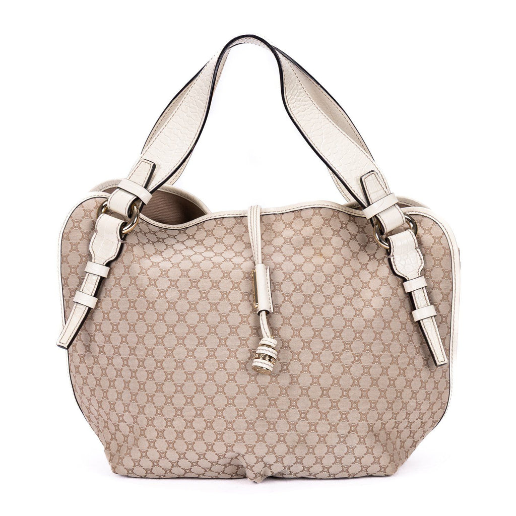 Celine Bittersweet Hobo Beige White Striped Canvas