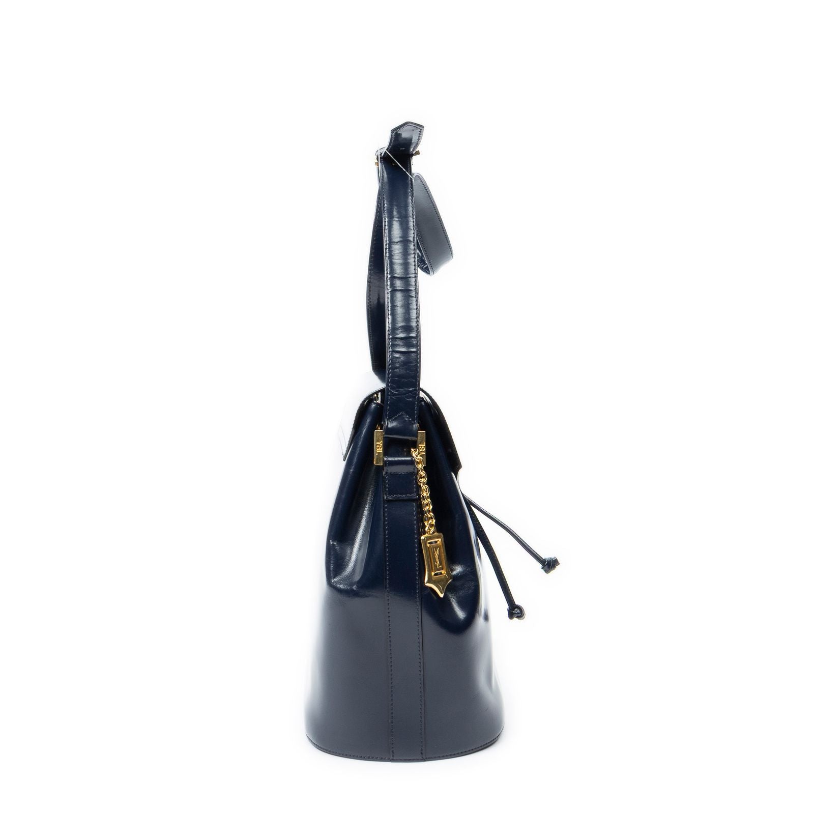Saint Laurent Drawstring Cross Belt Bag Navy Smooth Calfskin — view 4