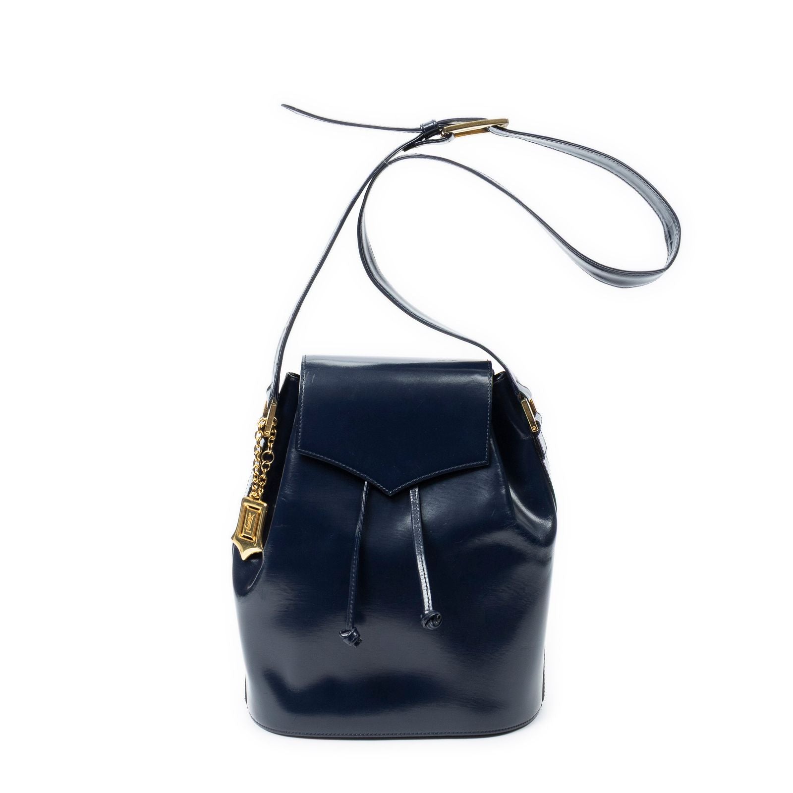 Saint Laurent Drawstring Cross Belt Bag Navy Smooth Calfskin