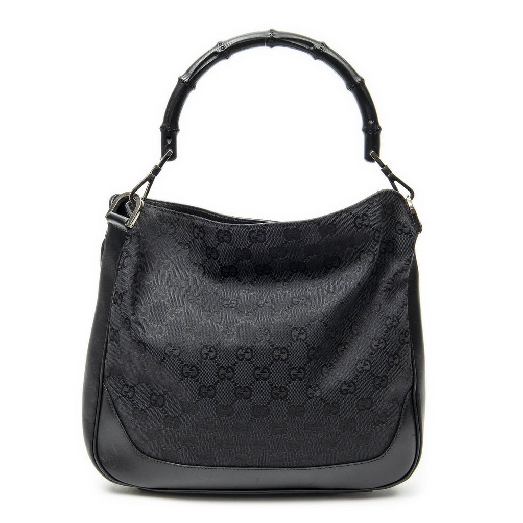 Gucci Pop Bamboo Top Handle Black GG Canvas — view 5