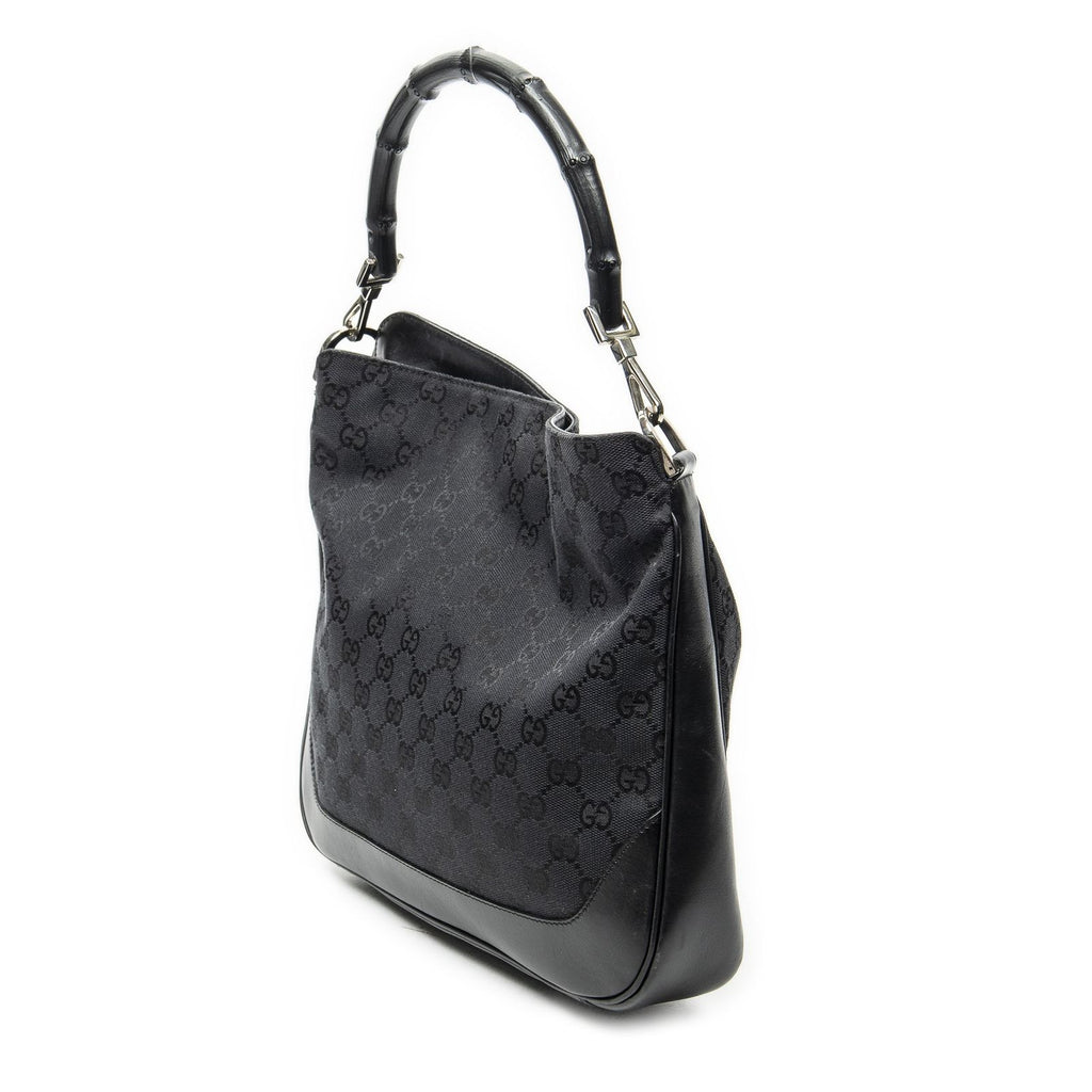 Gucci Pop Bamboo Top Handle Black GG Canvas — view 2