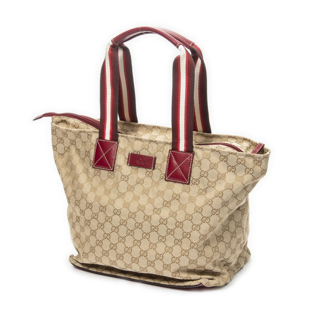 Gucci Large Web Shopping Tote Red Beige GG Canvas — view 2