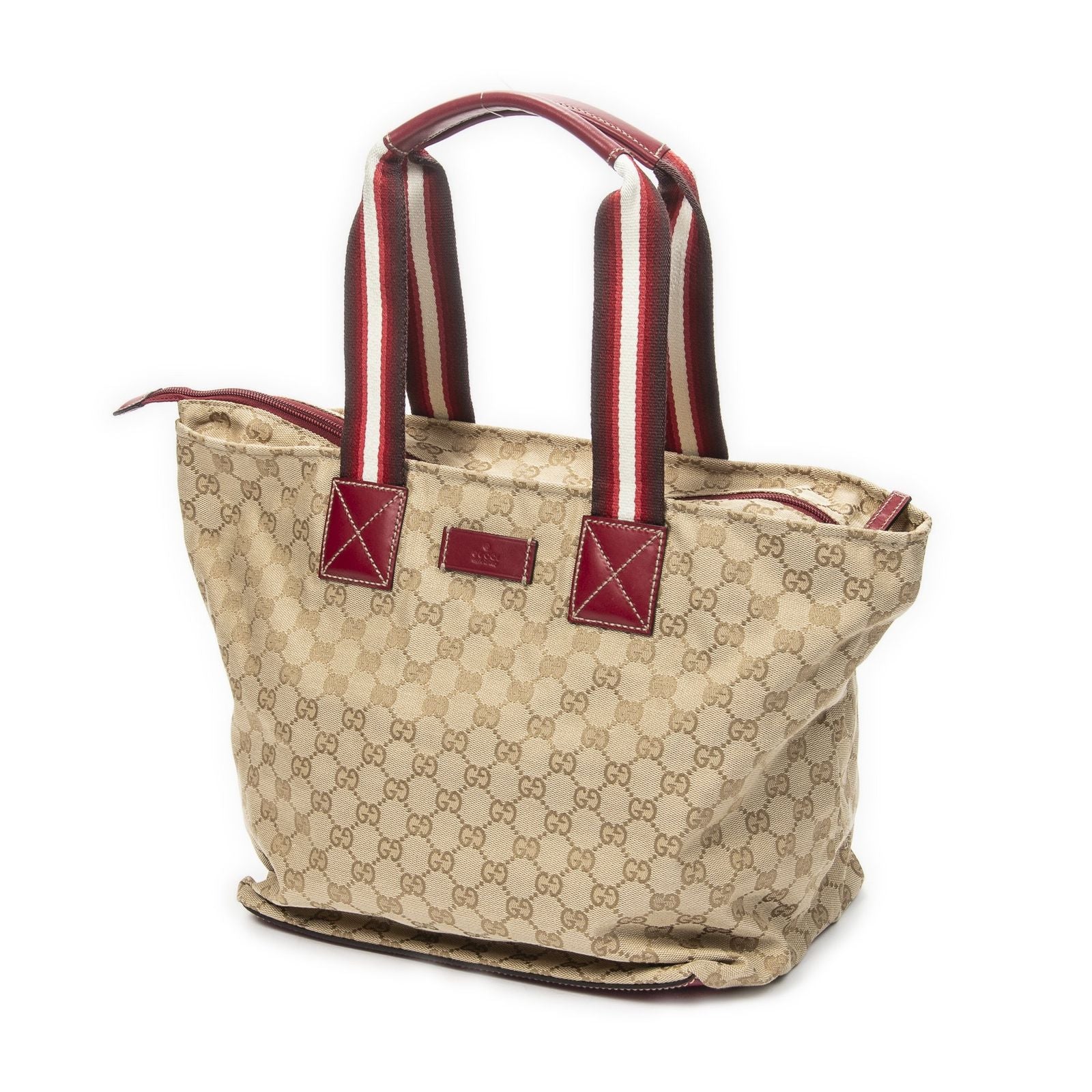 Gucci Large Web Shopping Tote Red Beige GG Canvas — view 2