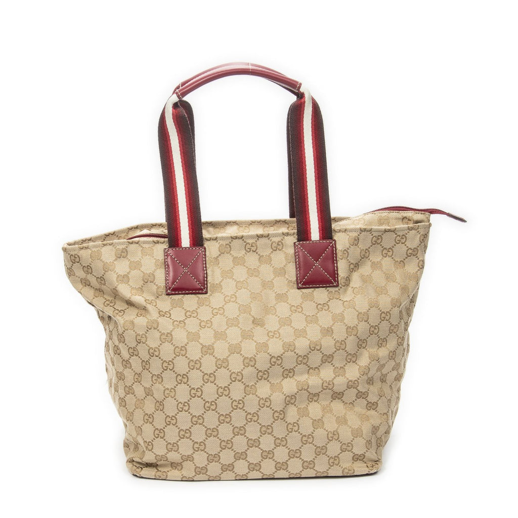 Gucci Large Web Shopping Tote Red Beige GG Canvas — view 5