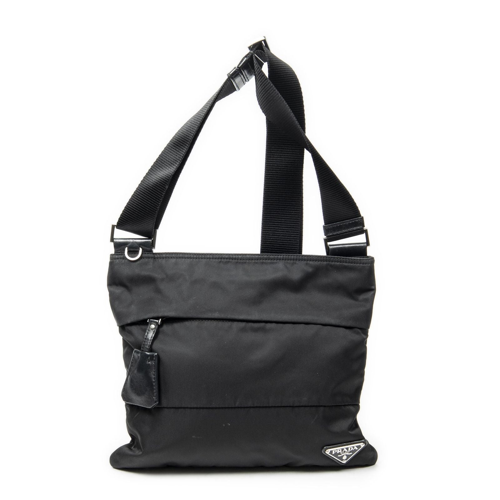 Prada Square Flat Crossbody Black Nylon Canvas