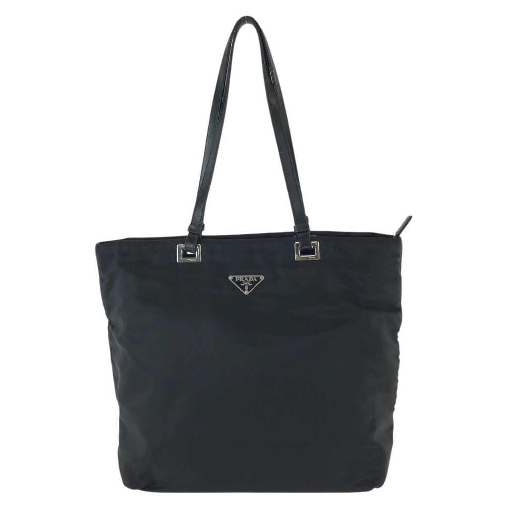 Prada Tessuto Black Silver Nylon Leather Tote Shoulder