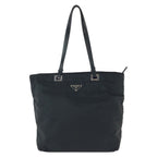 Prada Tessuto Black Silver Nylon Leather Tote Shoulder