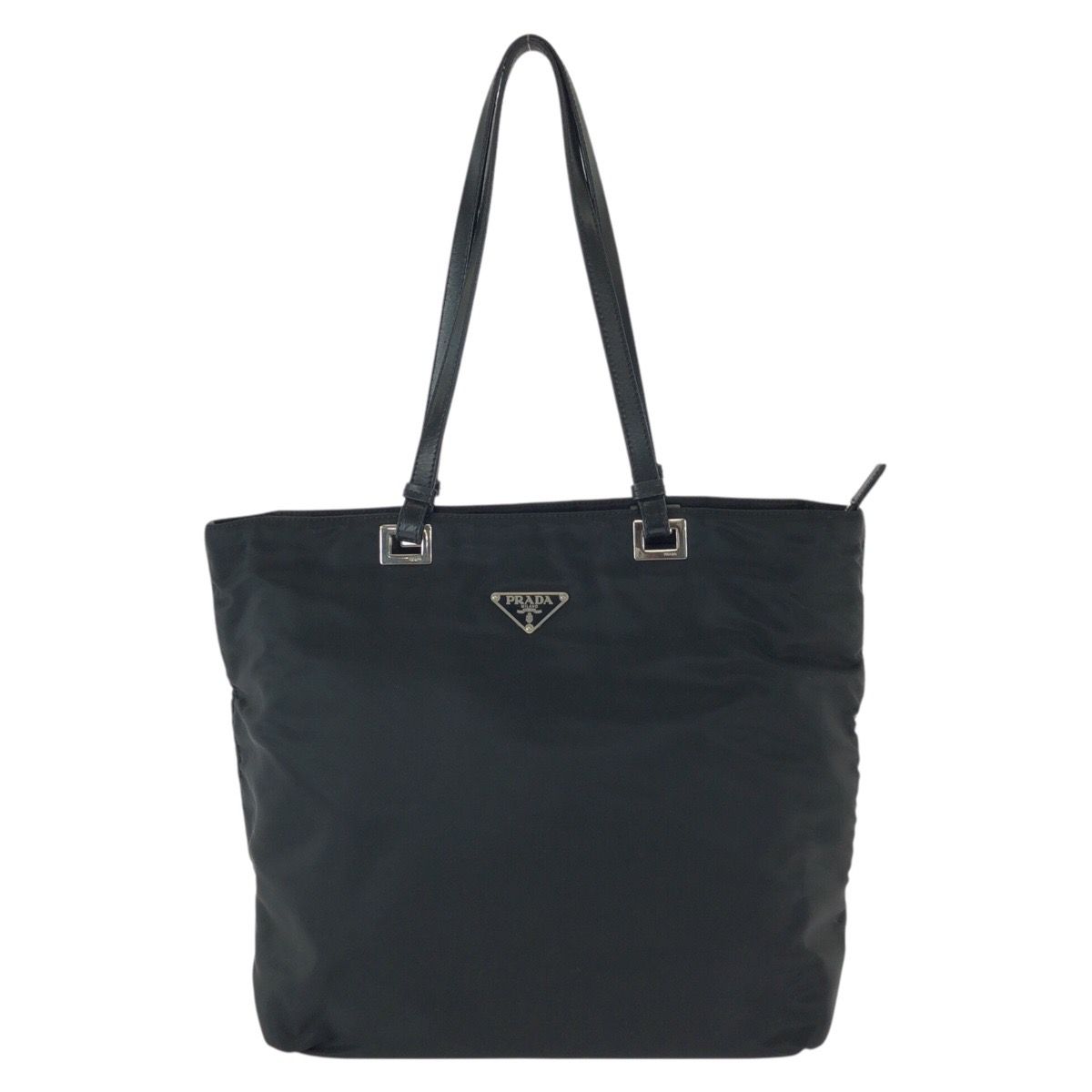 Prada Tessuto Black Silver Nylon Leather Tote Shoulder