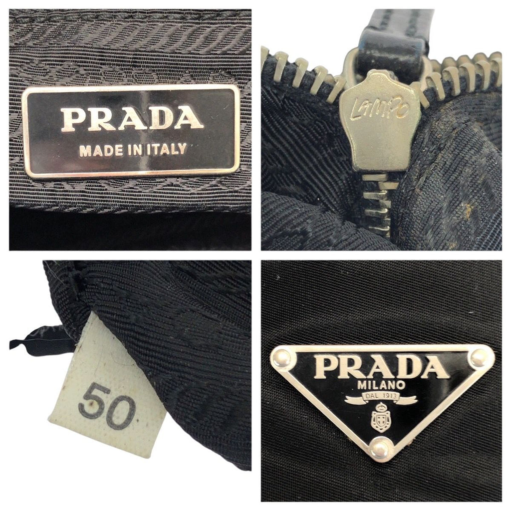Prada Tessuto Black Silver Nylon Leather Tote Shoulder — view 4
