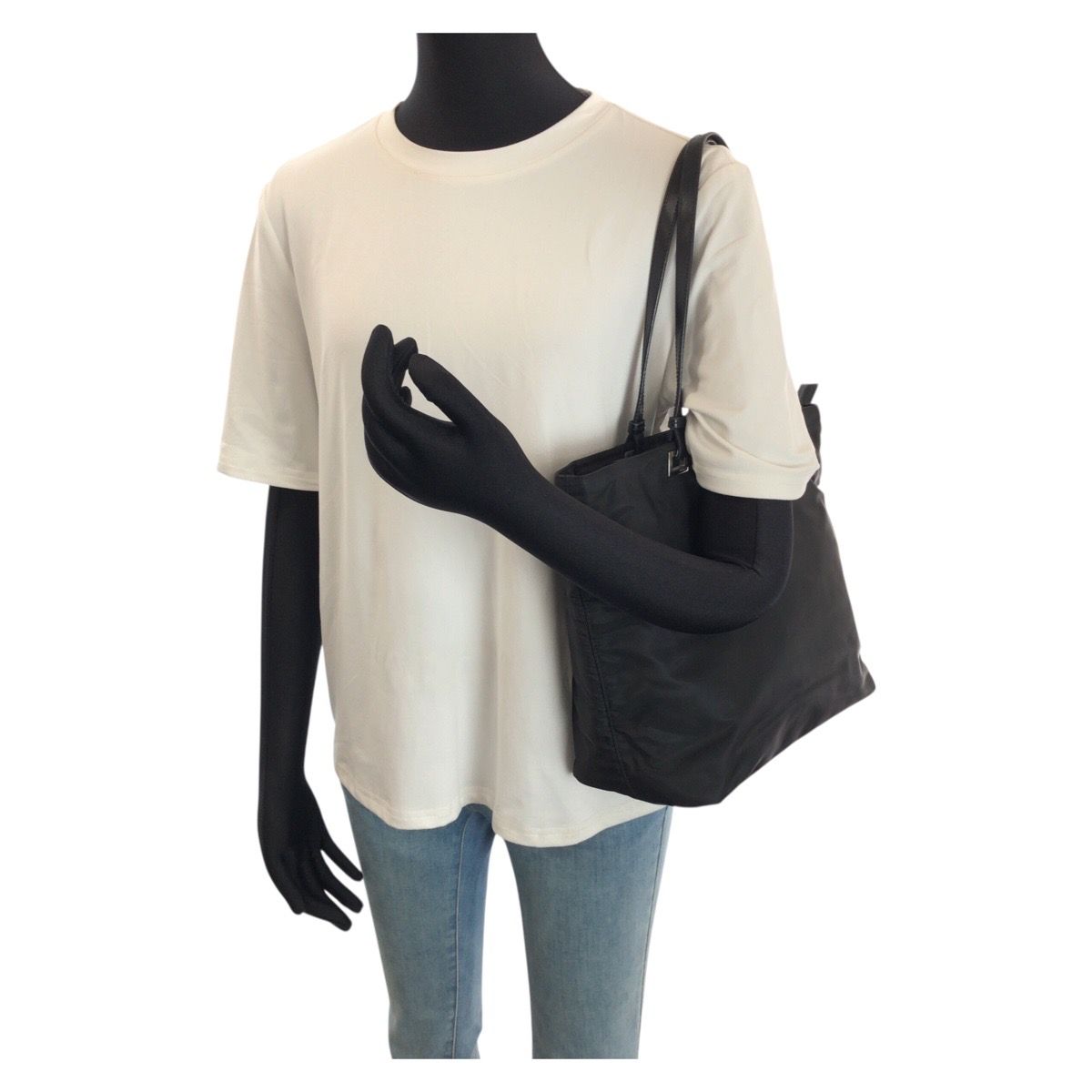 Prada Tessuto Black Silver Nylon Leather Tote Shoulder — view 7