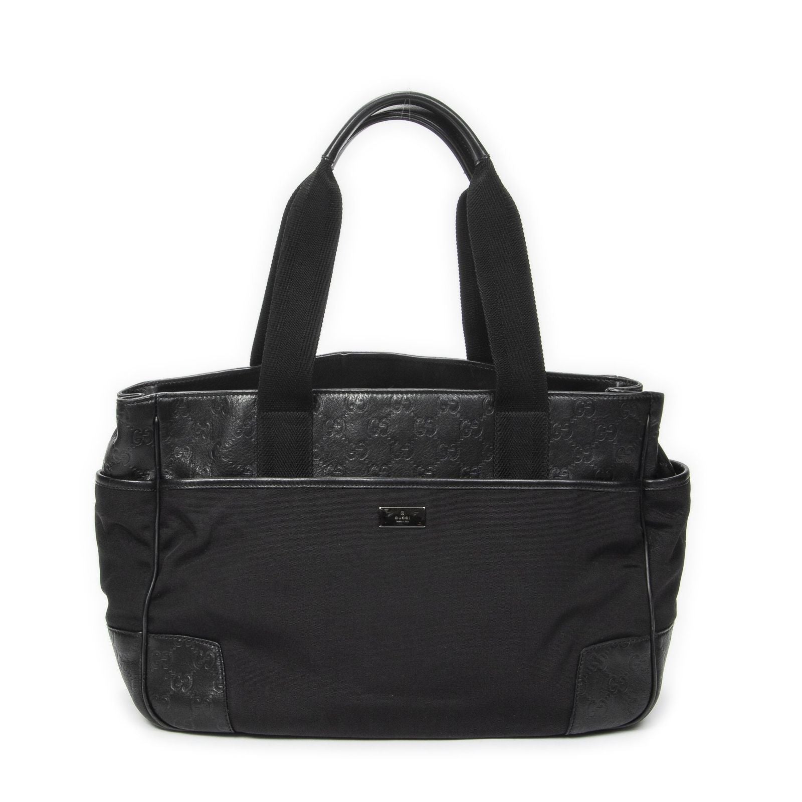 Gucci Side Pocket Rectangular Tote Black Nylon Canvas