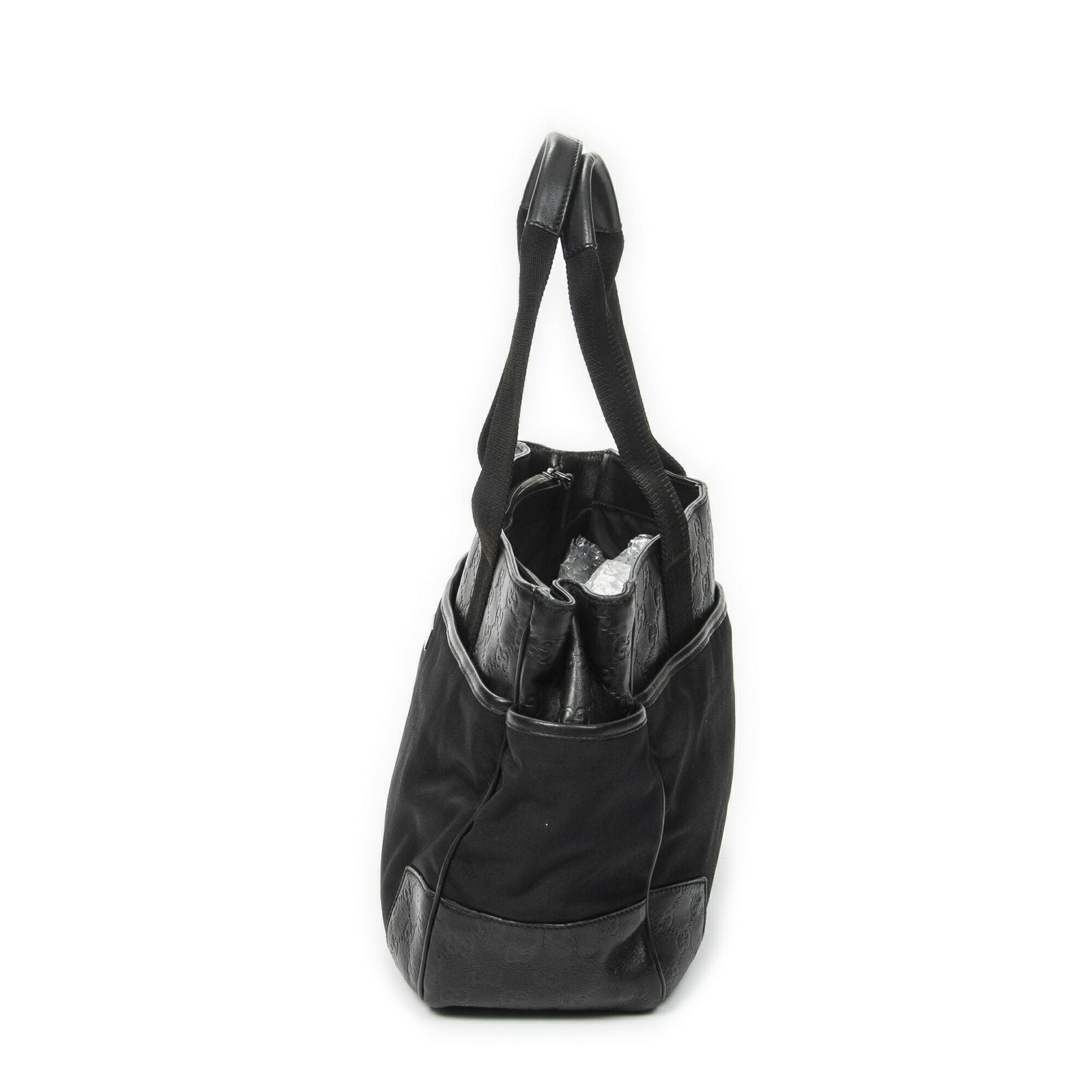 Gucci Side Pocket Rectangular Tote Black Nylon Canvas — view 3