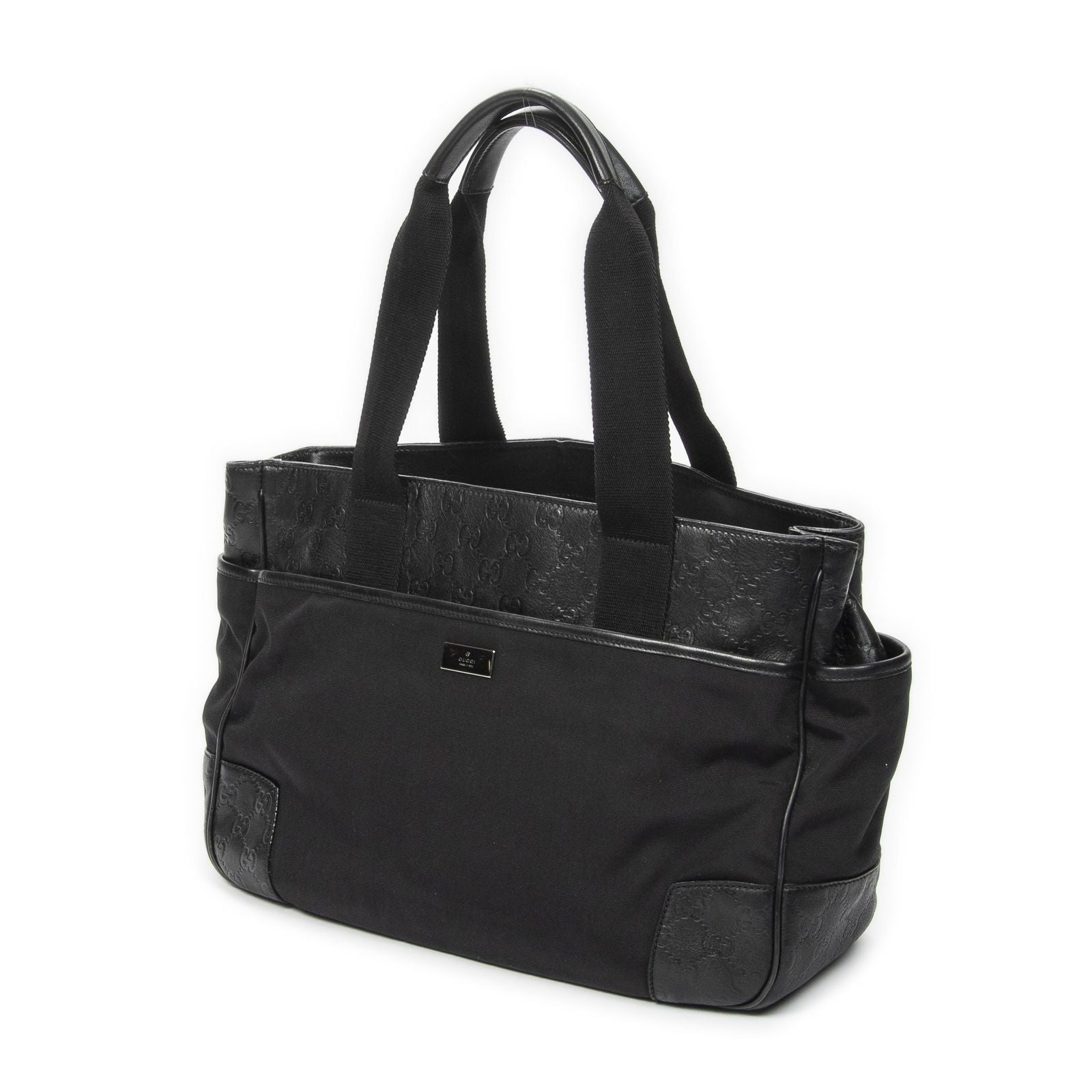 Gucci Side Pocket Rectangular Tote Black Nylon Canvas — view 2