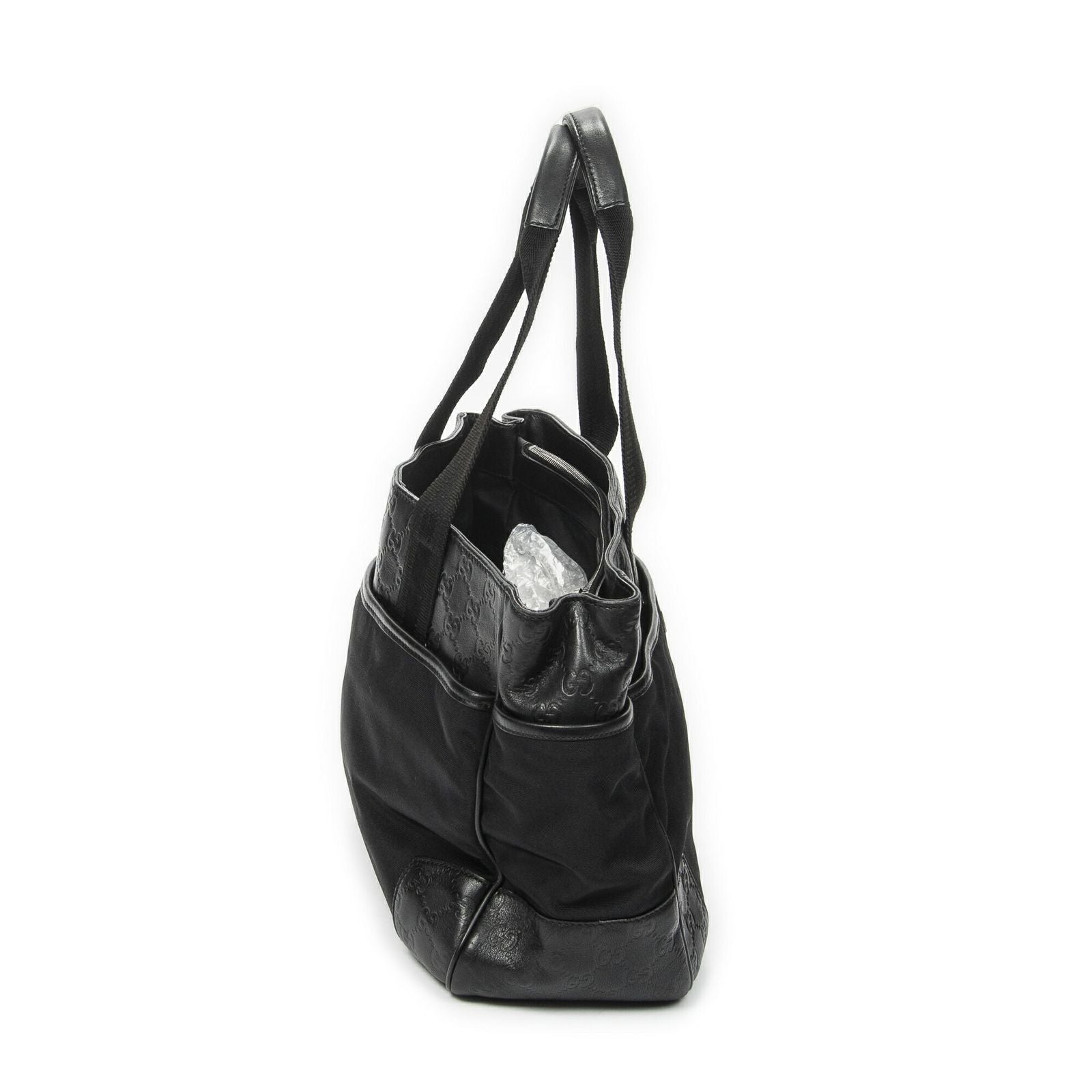 Gucci Side Pocket Rectangular Tote Black Nylon Canvas — view 4