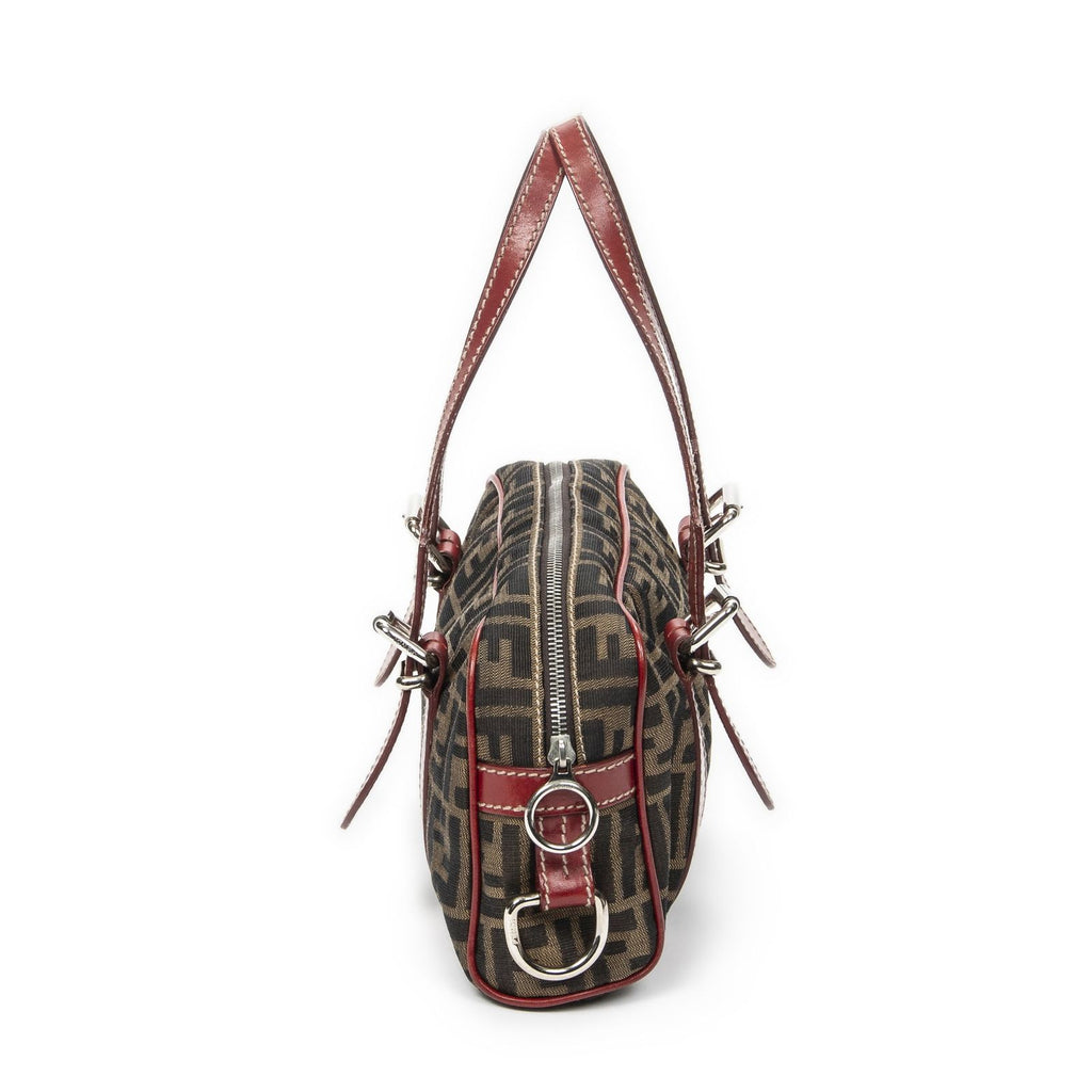 Fendi Small Belted Boston Brown Red Zucca Canvas Messenger — view 3