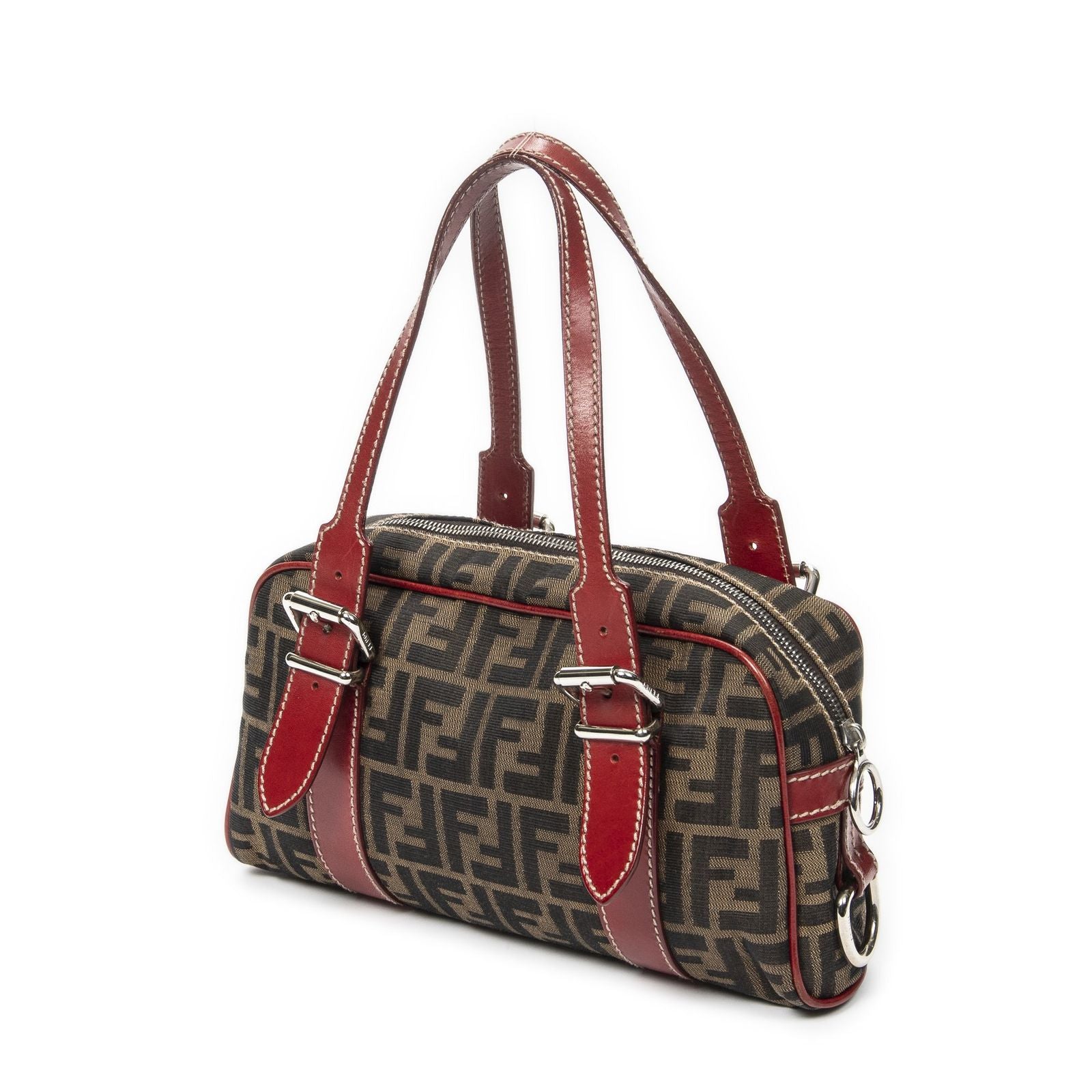 Fendi Small Belted Boston Brown Red Zucca Canvas Messenger — view 2