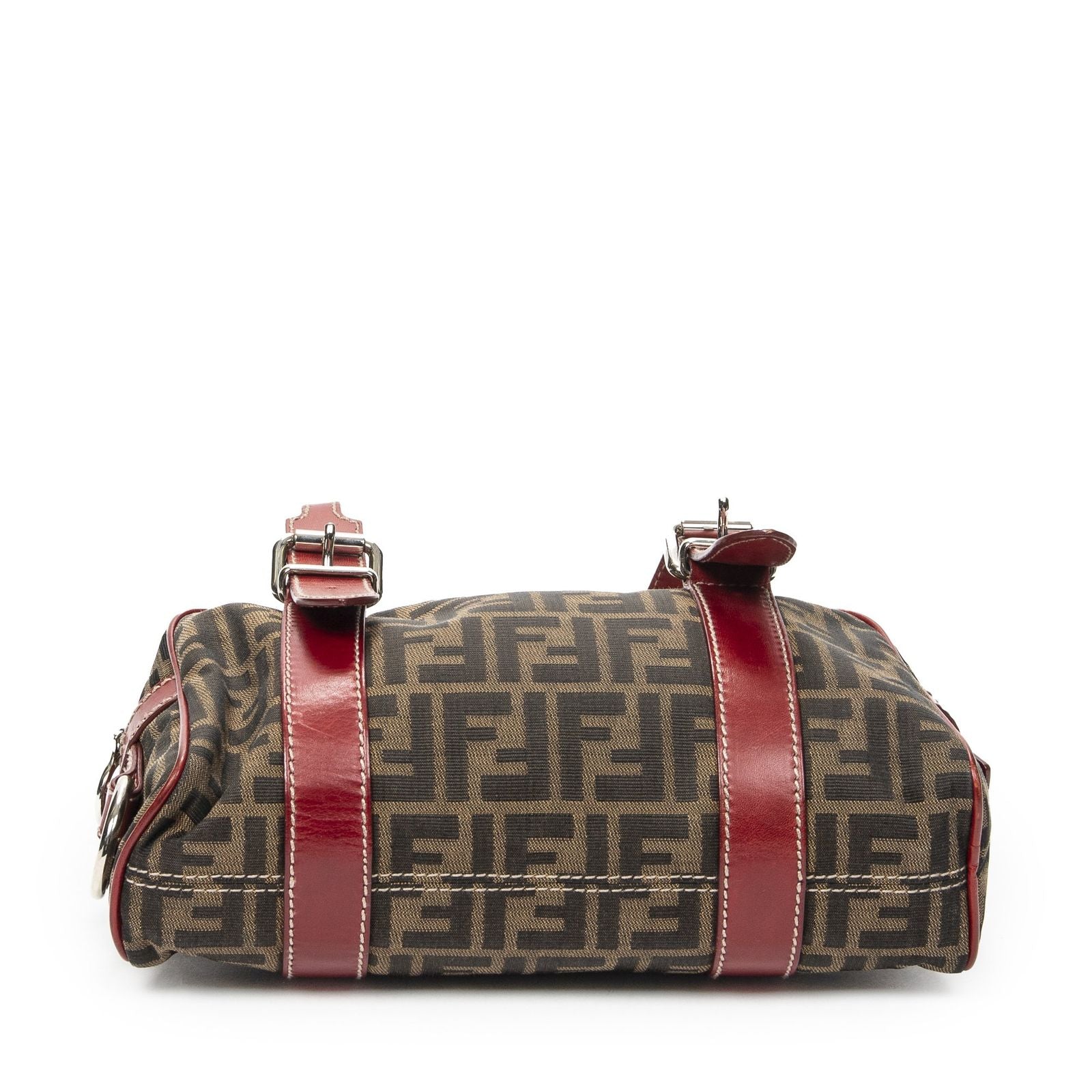Fendi Small Belted Boston Brown Red Zucca Canvas Messenger — view 6
