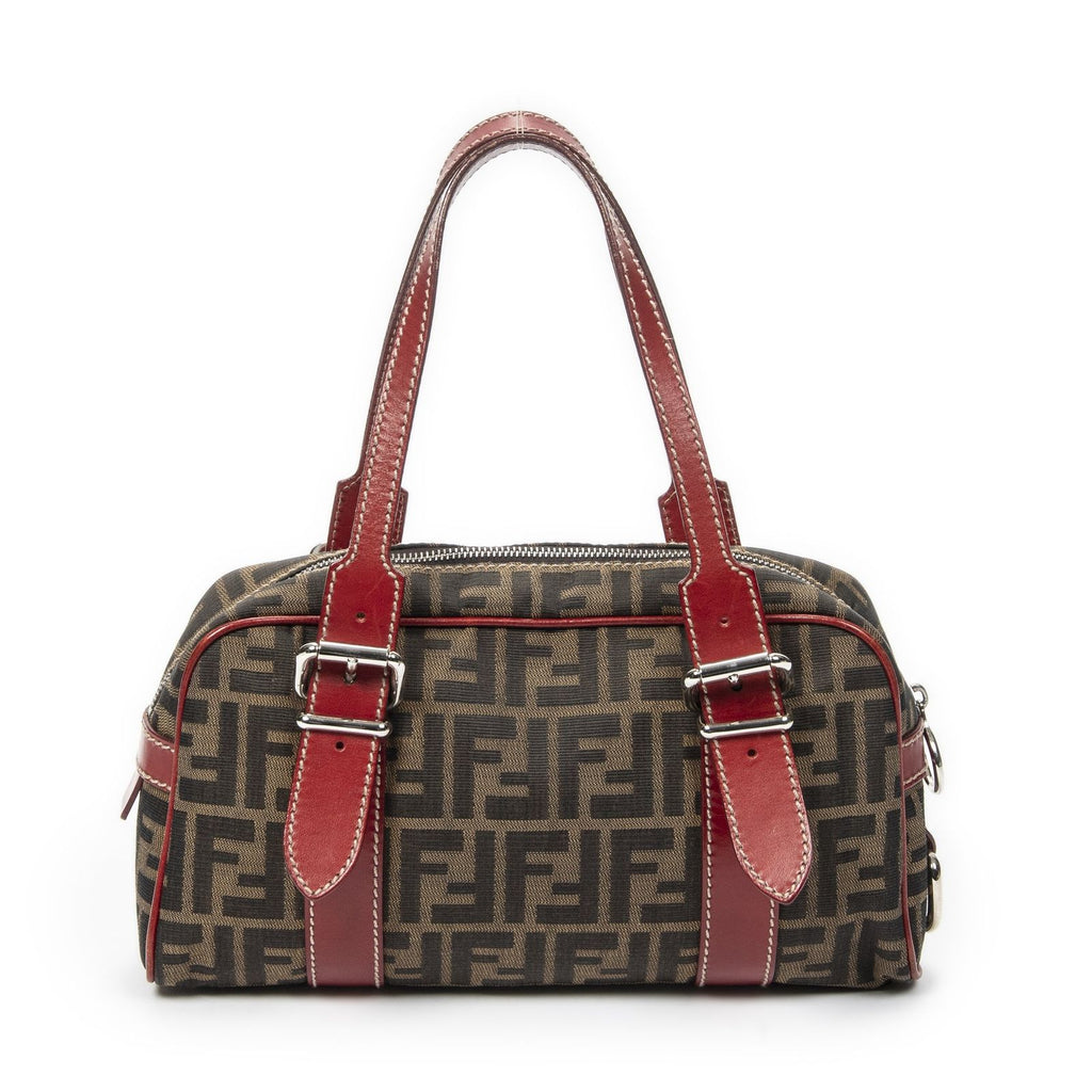 Fendi Small Belted Boston Brown Red Zucca Canvas Messenger