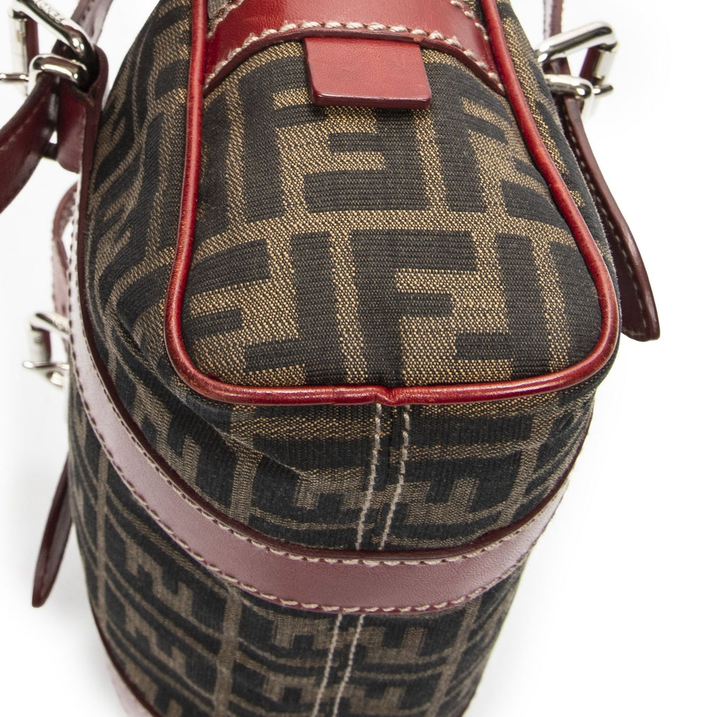 Fendi Small Belted Boston Brown Red Zucca Canvas Messenger — view 8