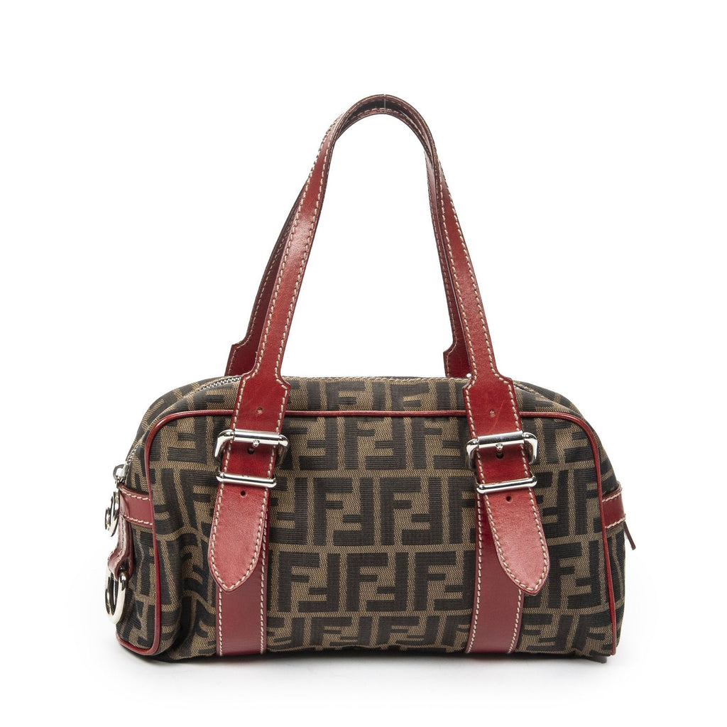 Fendi Small Belted Boston Brown Red Zucca Canvas Messenger — view 5