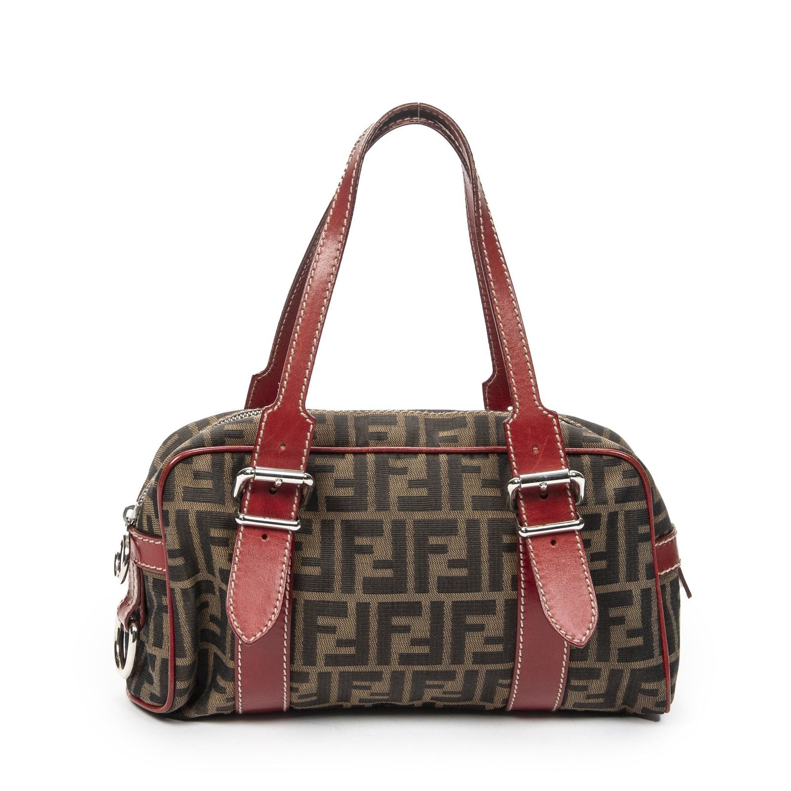 Fendi Small Belted Boston Brown Red Zucca Canvas Messenger — view 5