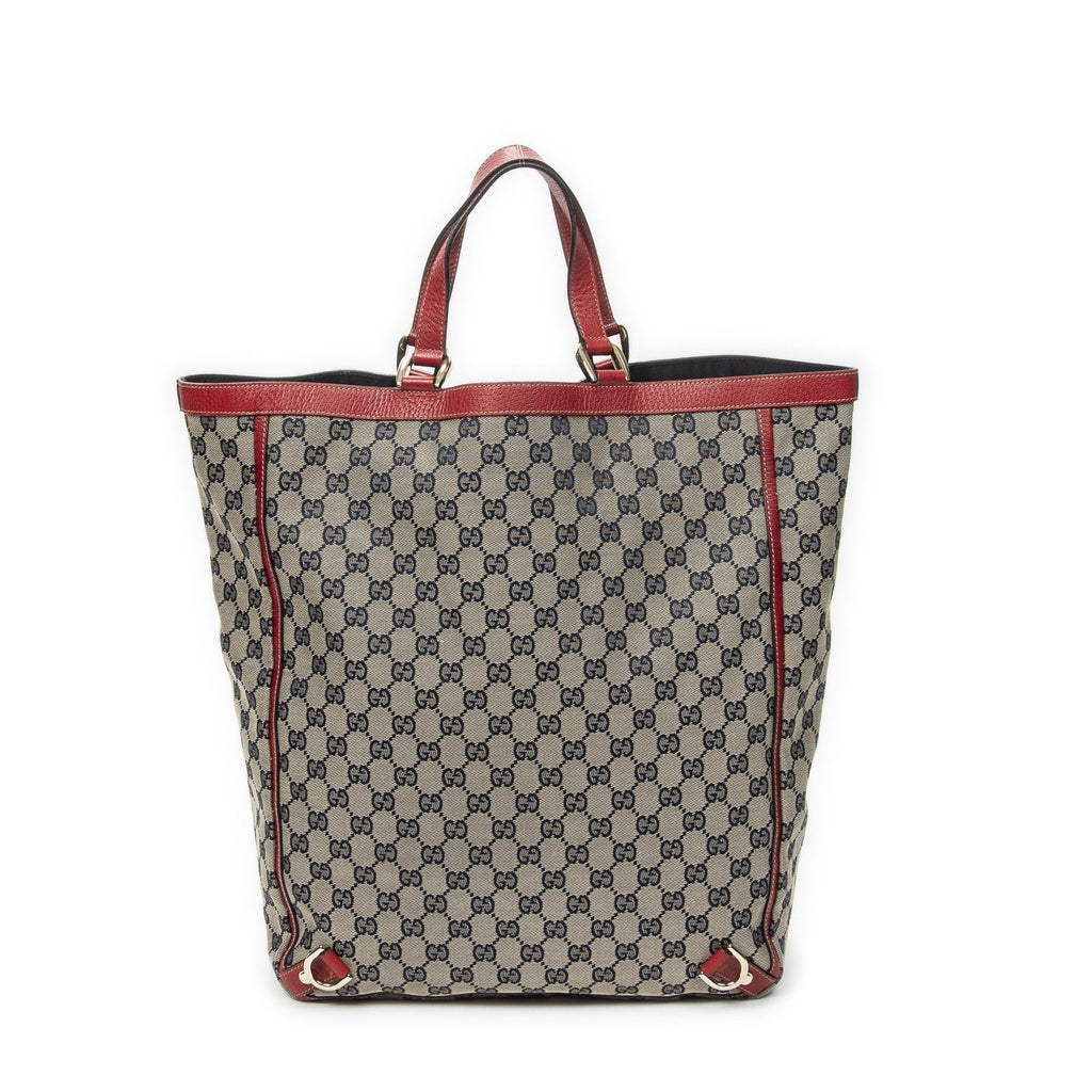 Gucci Abbey D-ring Vertical Tote Red Navy Beige GG Canvas — view 5